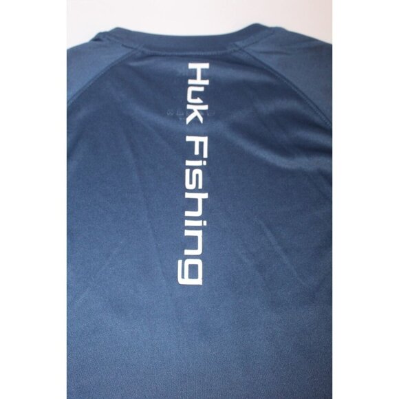 Huk Shirt Mens Performance Fishing SM Icon X Long Sleeve Navy Rash Guard Summer - Picture 5 of 8